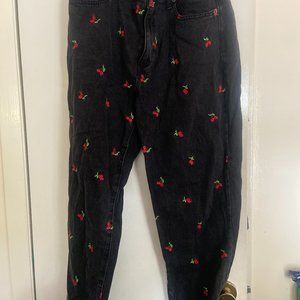 Cherry Embroidered High-Rise Jeans